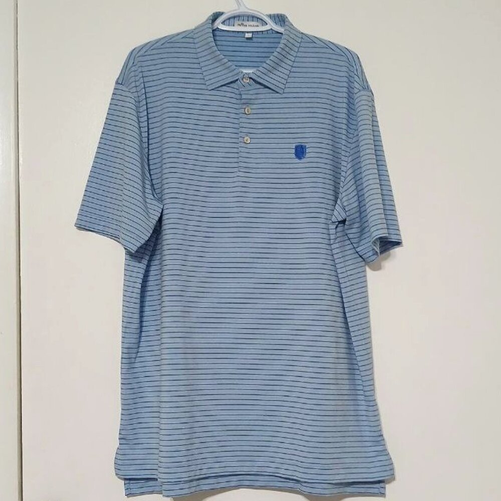 Peter Millar Summer Comfort Men’s Polo Shirt – Light Blue Stripe, Size L